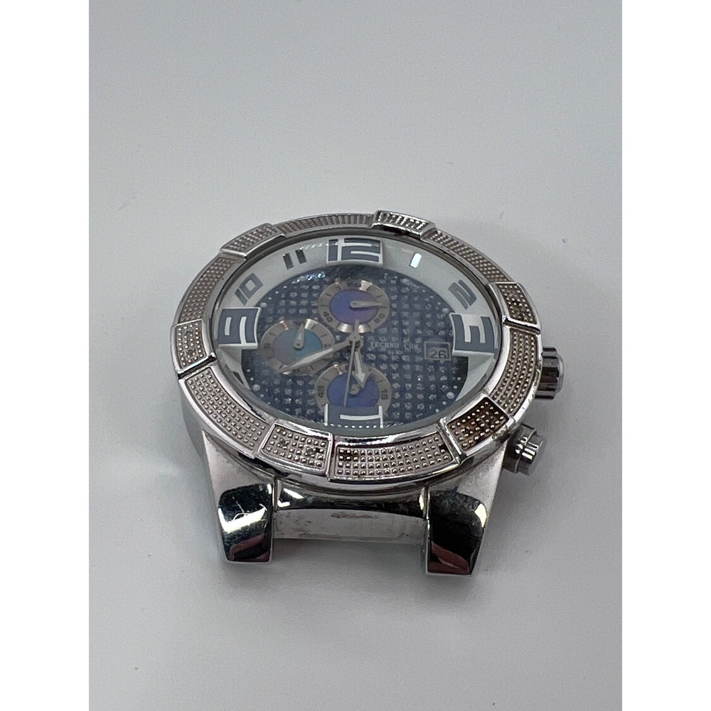Techno Com KC Mens Chronograph Watch Stainless Steel Rhinestone Accents NO BAND